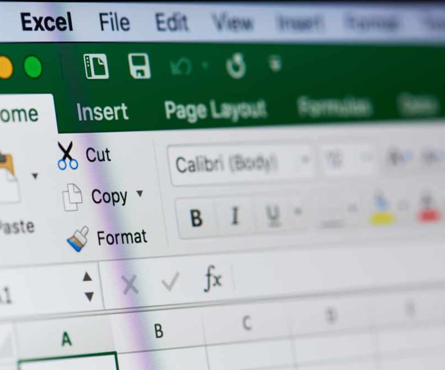 Close up of Excel sheet options