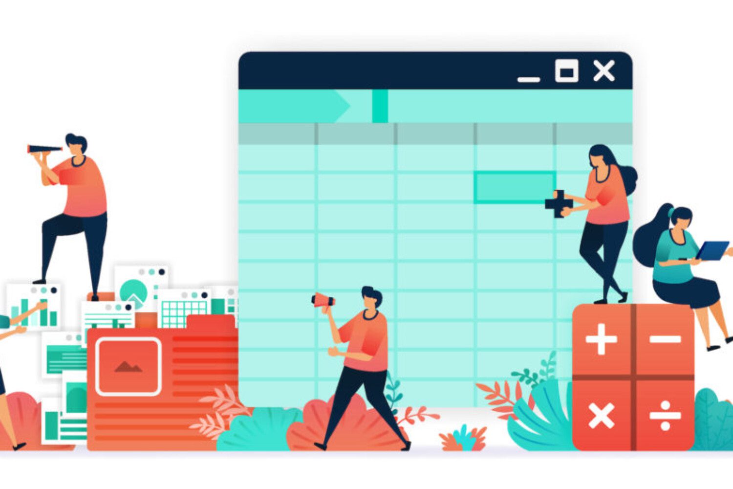 Digital art of people and an Excel sheet