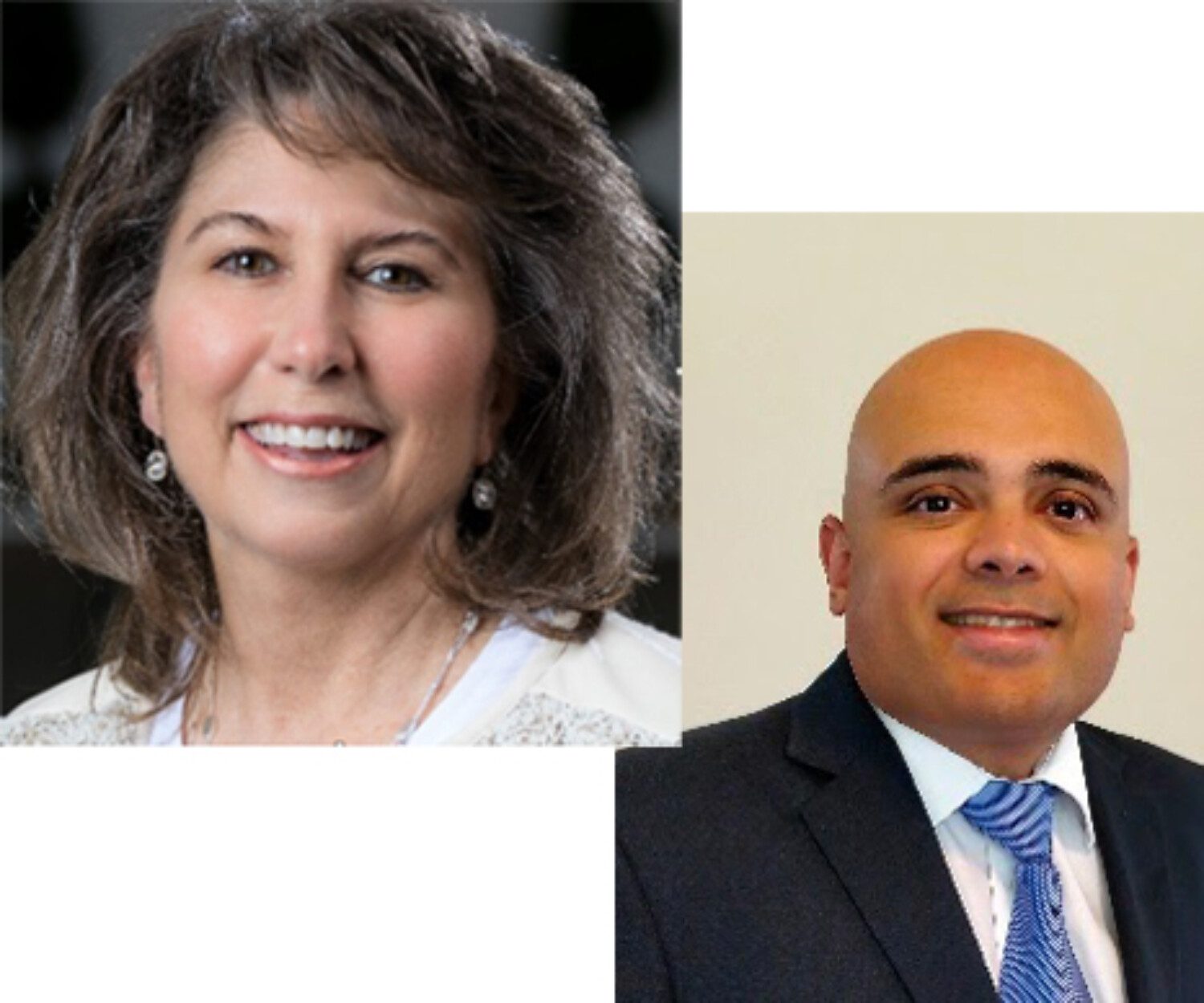 Headshot of a woman and headshot of a man